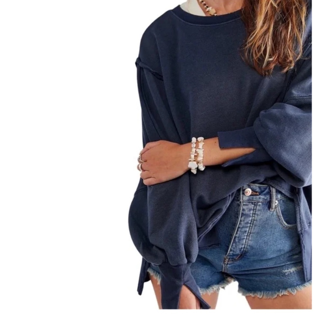 FREE PEOPLE We the Free Camden Pullover Sweatshirt in Ancient Sea / Navy